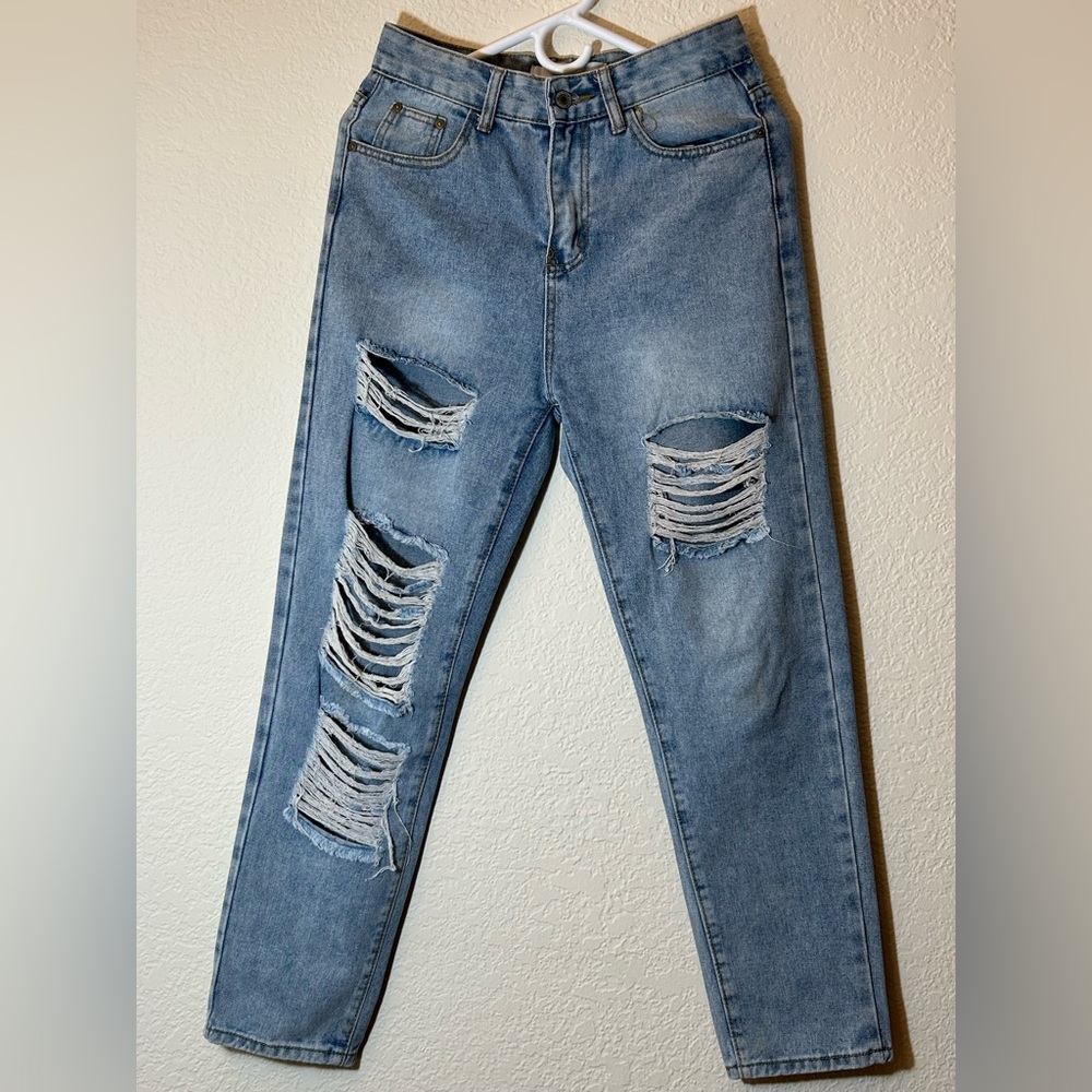 Kalua Blue Straight Leg Jeans Distressed Style